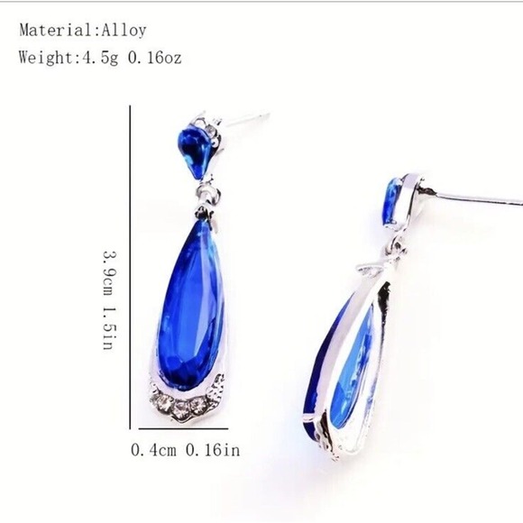 Teardrop Shaped Faux Sapphire Earrings Wedding Prom Special Occasions - Picture 3 of 4